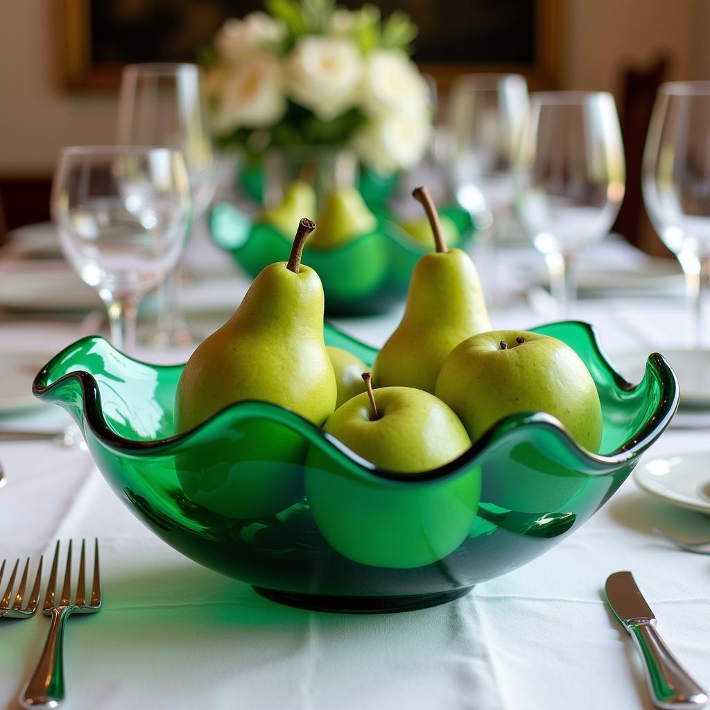 Green Art Glass Bowl as Centerpiece